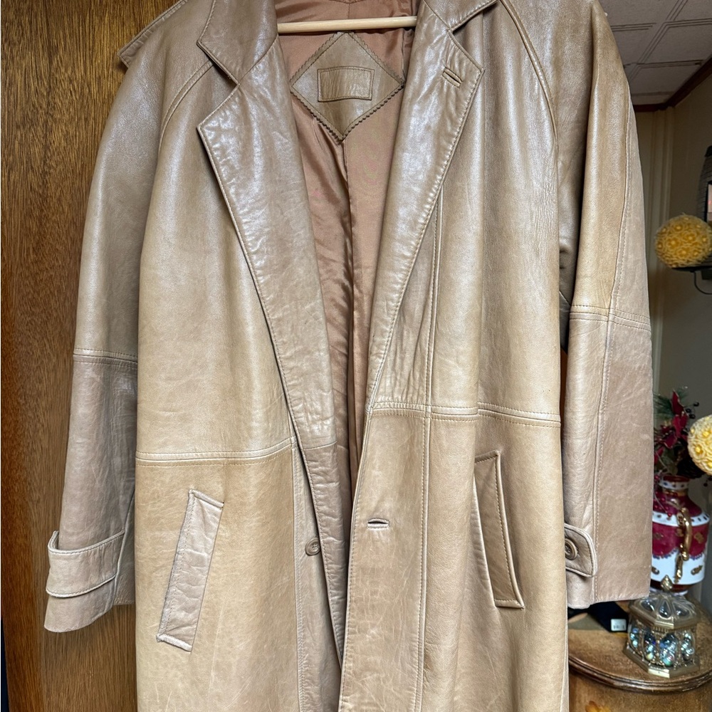 Tan Leather Trench Coat